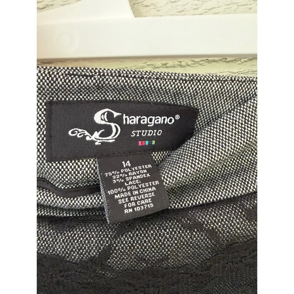 Sharagano Studio Black Lace Skirt Size 14 Elegant Stretch Pencil Skirt